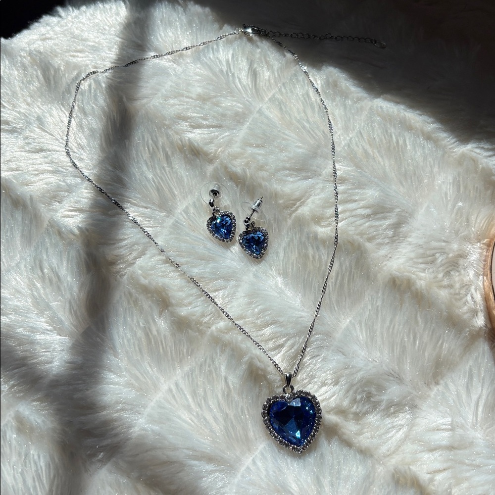 Blue Heart Titanic Inspired Necklace and Earrings